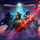 Key art for Battlefield 2042 shows its heroes aiming weapons after coming out of a drop ship.
